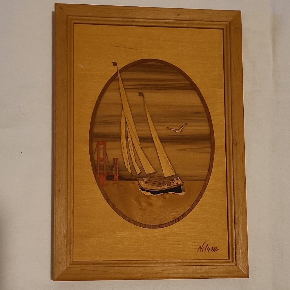 Hudson River Inlay On The Bay Wood Picture Boat Bridge Hardwood Forestry 1990s